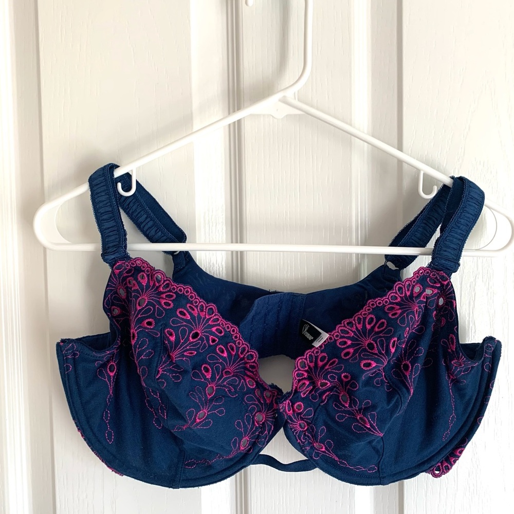 Embroidered Mesh-lined Underwire Bra